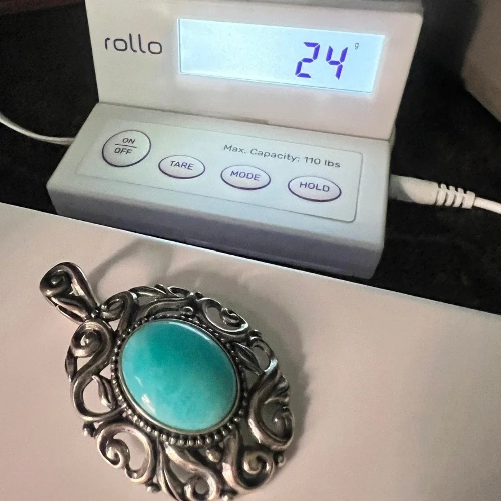 Carolyn Pollack Pendant Sterling Silver Turquoise Filigree Signed 2.5